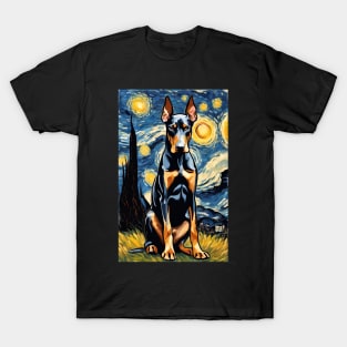 Doberman Pinscher Painting Dog Breed in a Van Gogh Starry Night Art Style T-Shirt